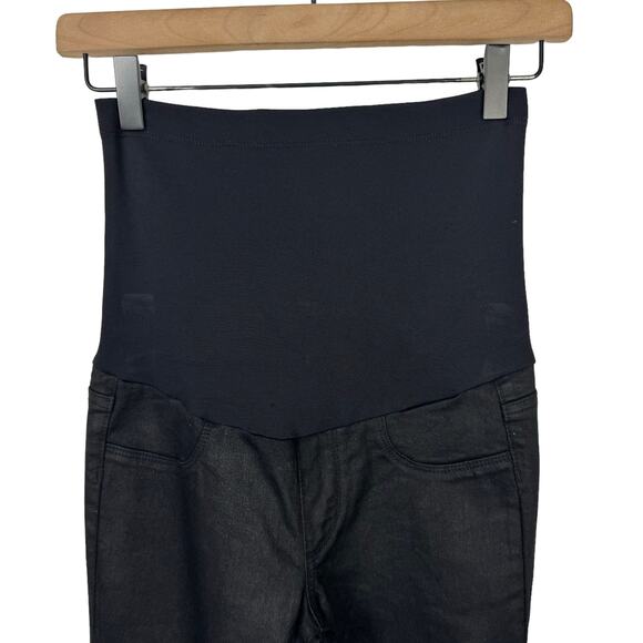 Paige | Sz 25 Maternity Full Panel Black Coated Denim Verdugo Ultra Skinny Jeans - Picture 2 of 7